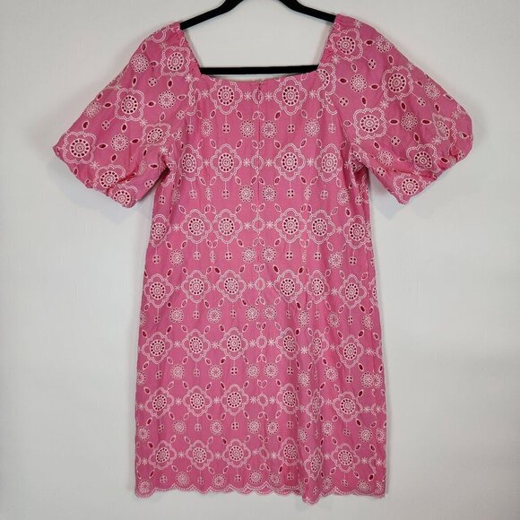 Talbots Puff Sleeve Pink Embroidered Eyelet Dress Shift Dress Preppy Boho sz‎ 6 - Picture 6 of 13